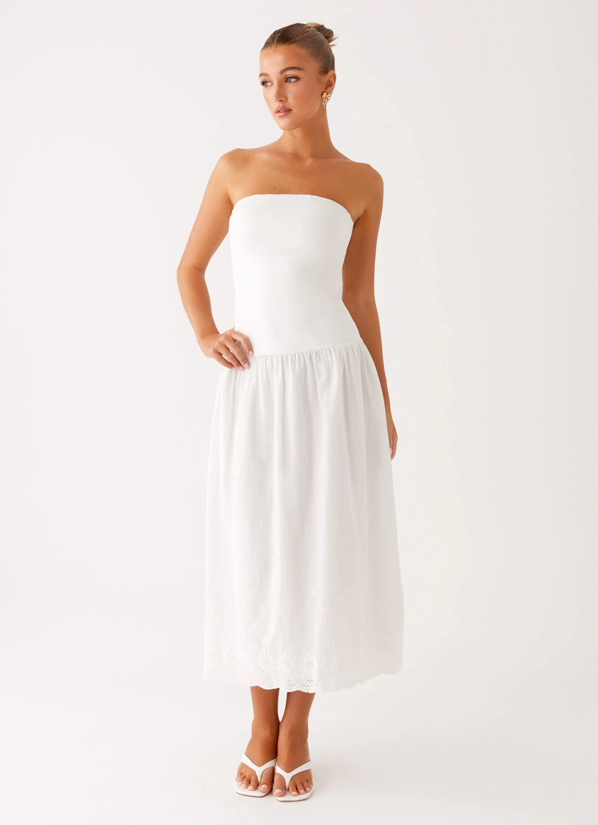 Cherry Skies Midi Dress - White