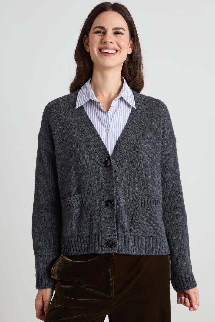 Cardigan with pockets - DARK GREY