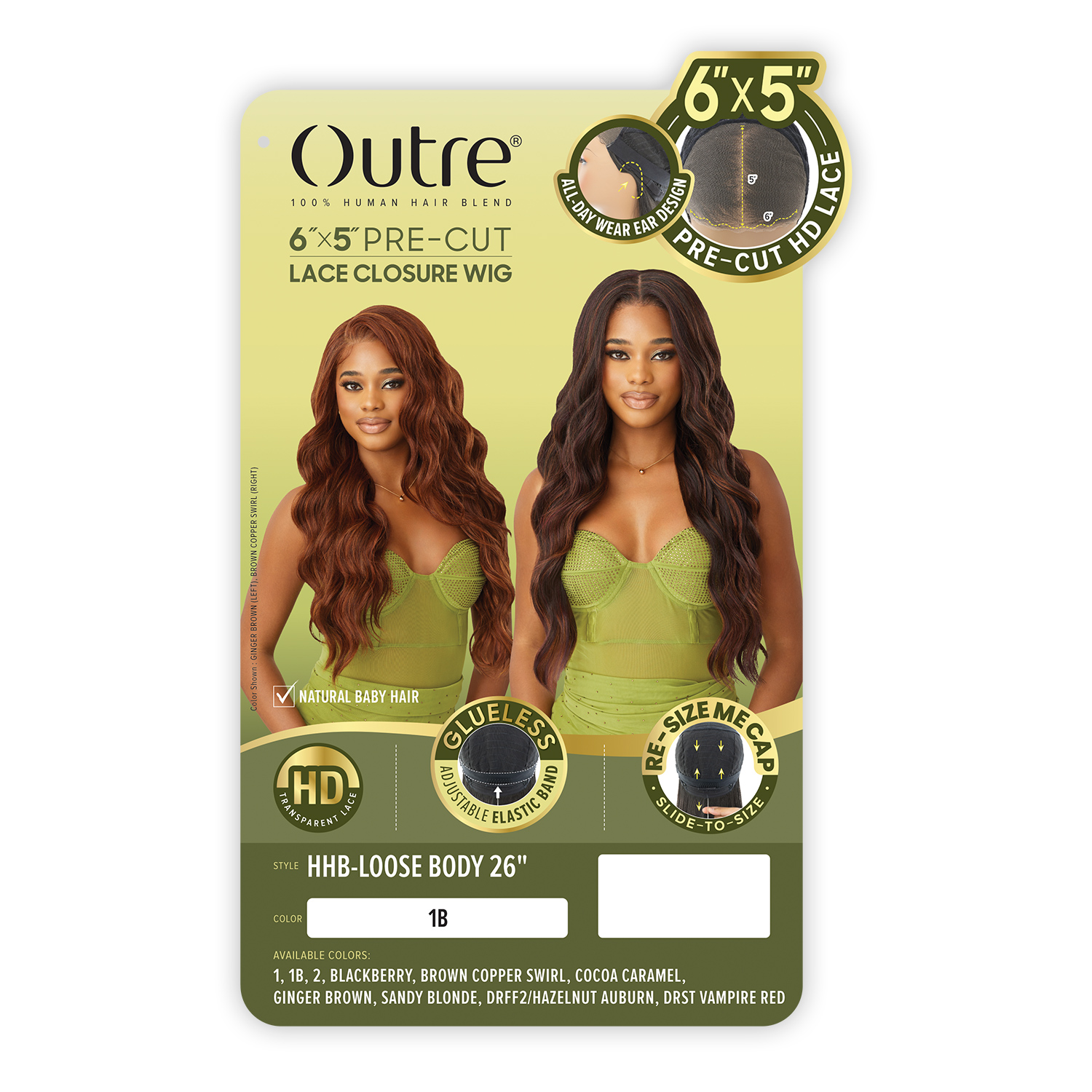 Outre Human Hair Blend Glueless HD 6X5 Pre-Cut Lace Closure Wig HHB-Loose Body 26