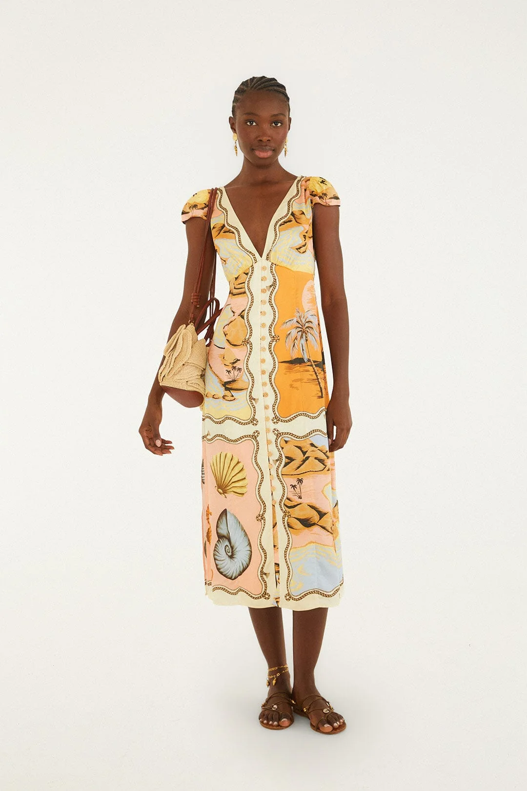 Multicolor Rio Souvenir Scarves Satin Midi Dress