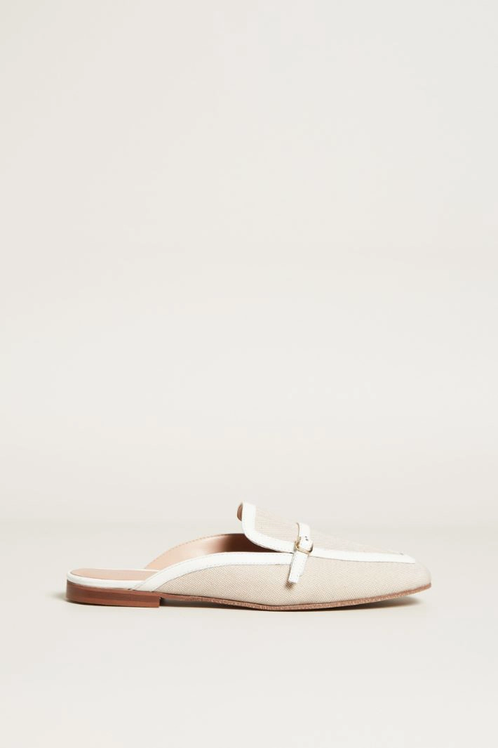 Leather sabot - BEIGE WHITE