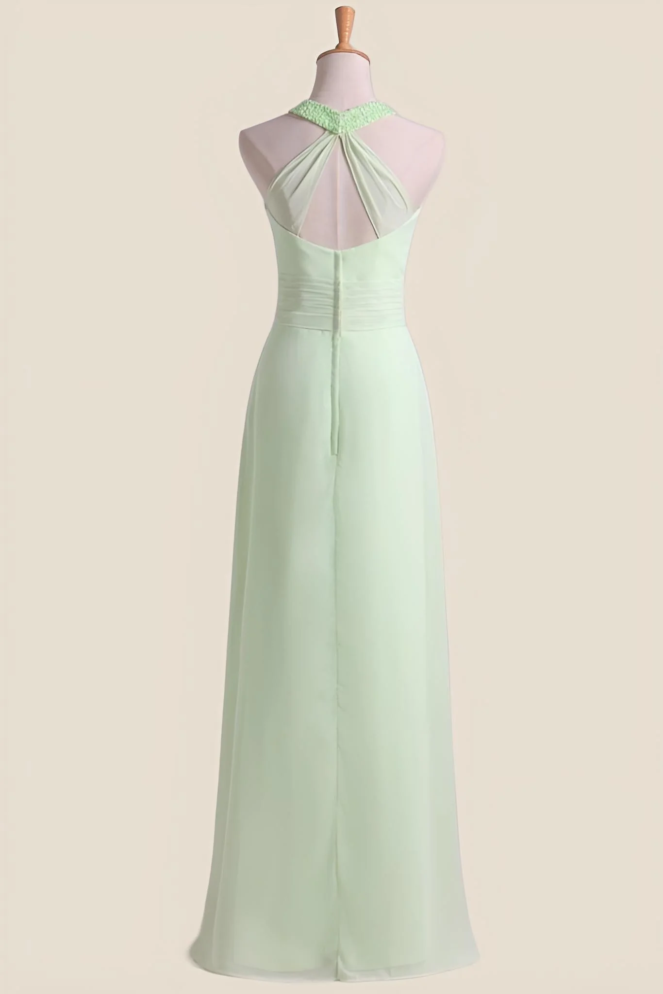 Halter Lemon Green Chiffon Long Bridesmaid Dress