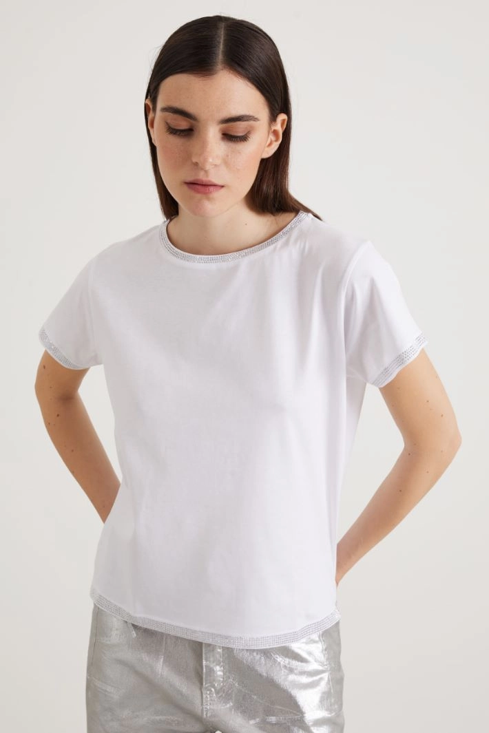 Rhinestone-detailed T-shirt - WHITE