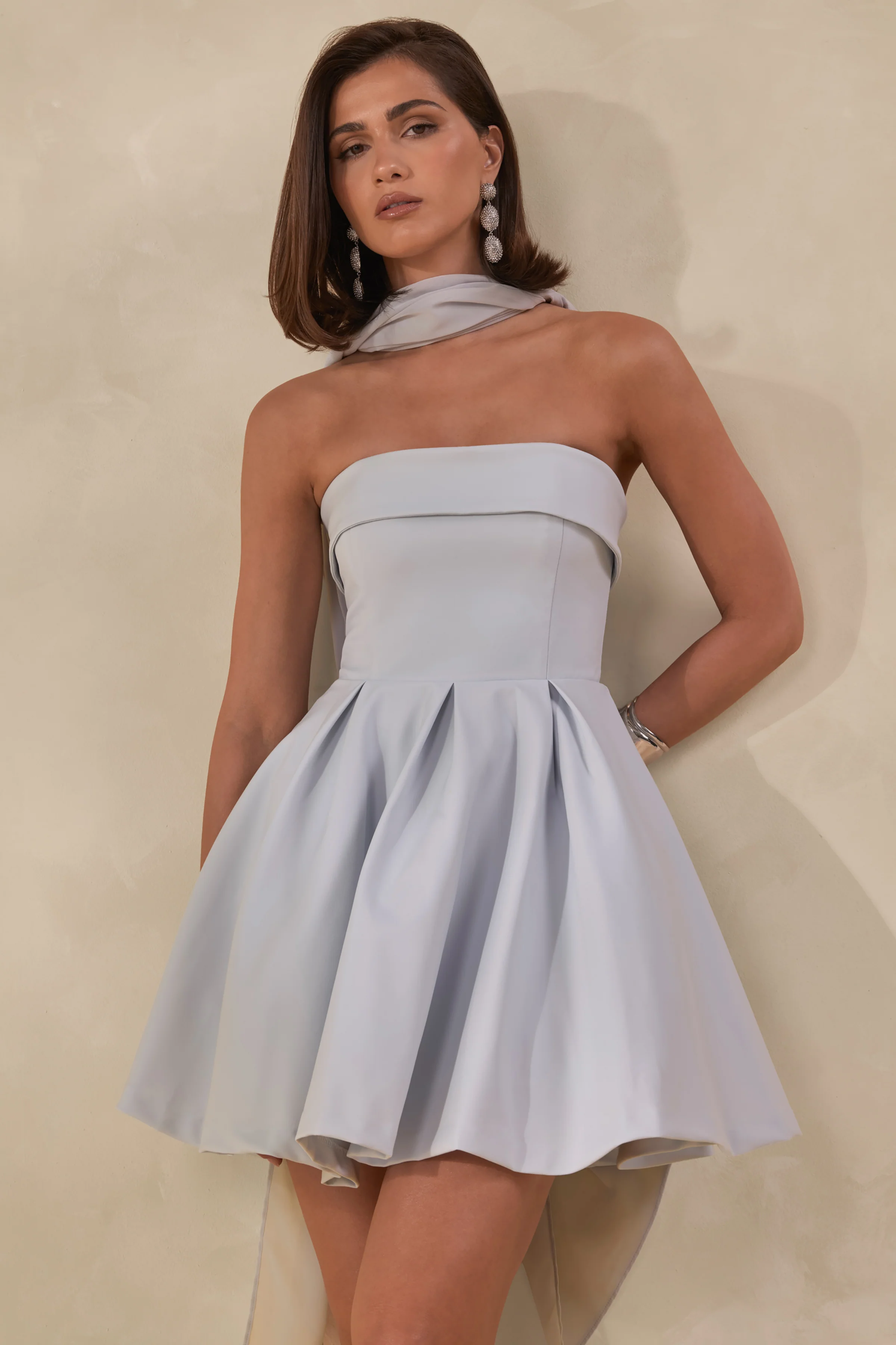 Bruna | Powder Blue Bandeau Skater Mini Dress