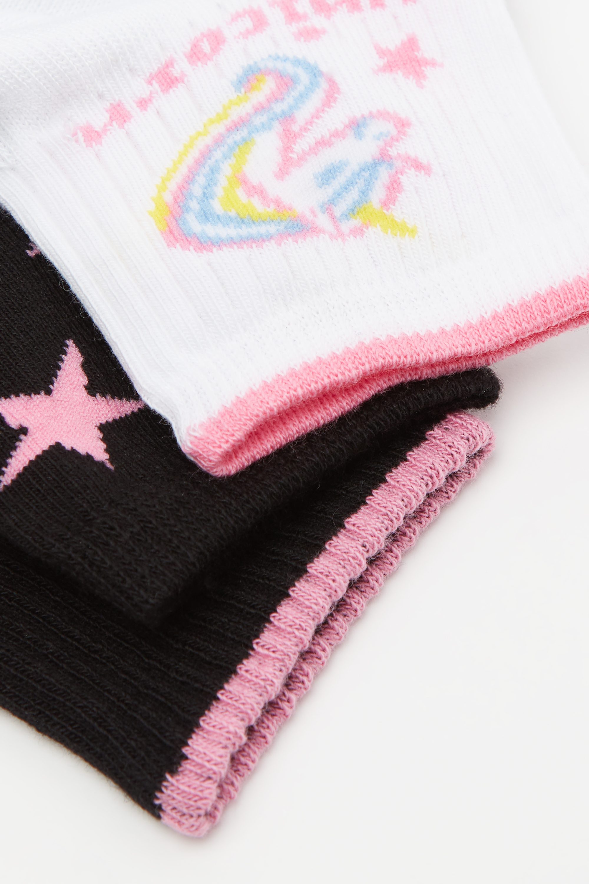 Three Pairs of Girls' Short Patterned Cotton Socks