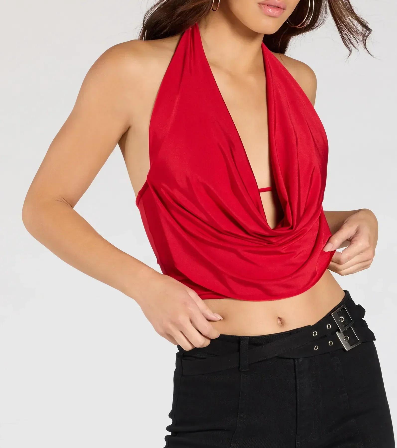 Take The Plunge Sleeveless Halter Crop Top