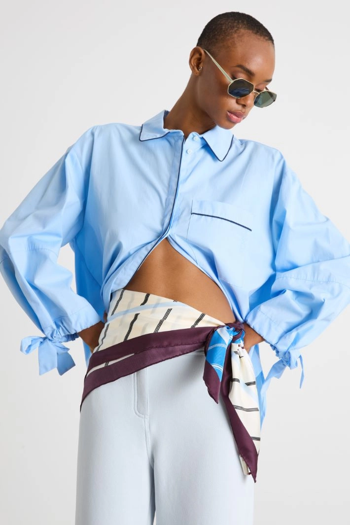 Silk twill scarf - LIGHT BLUE WHITE BROWN