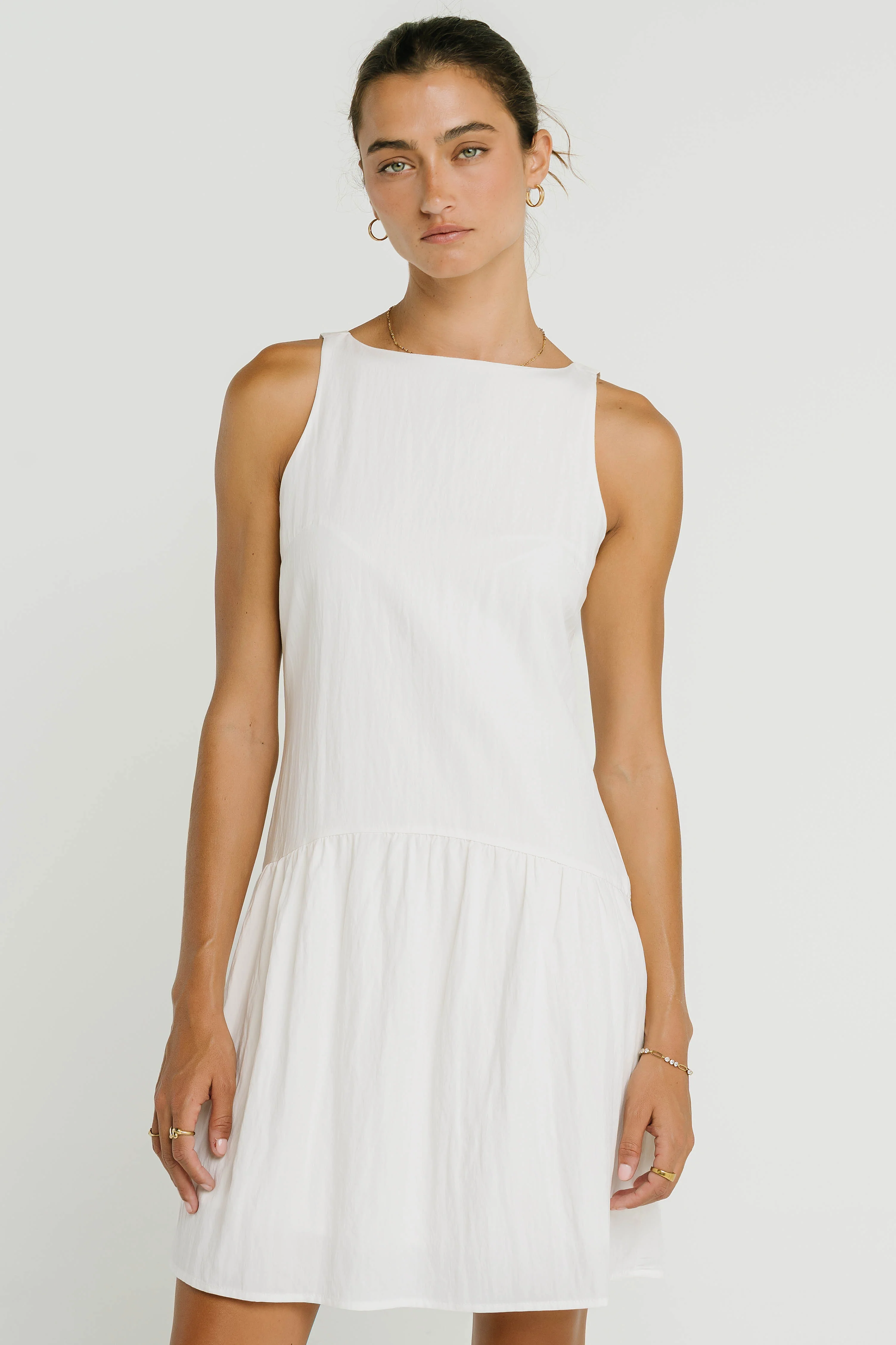 Jolena Drop Waist Mini Dress in White