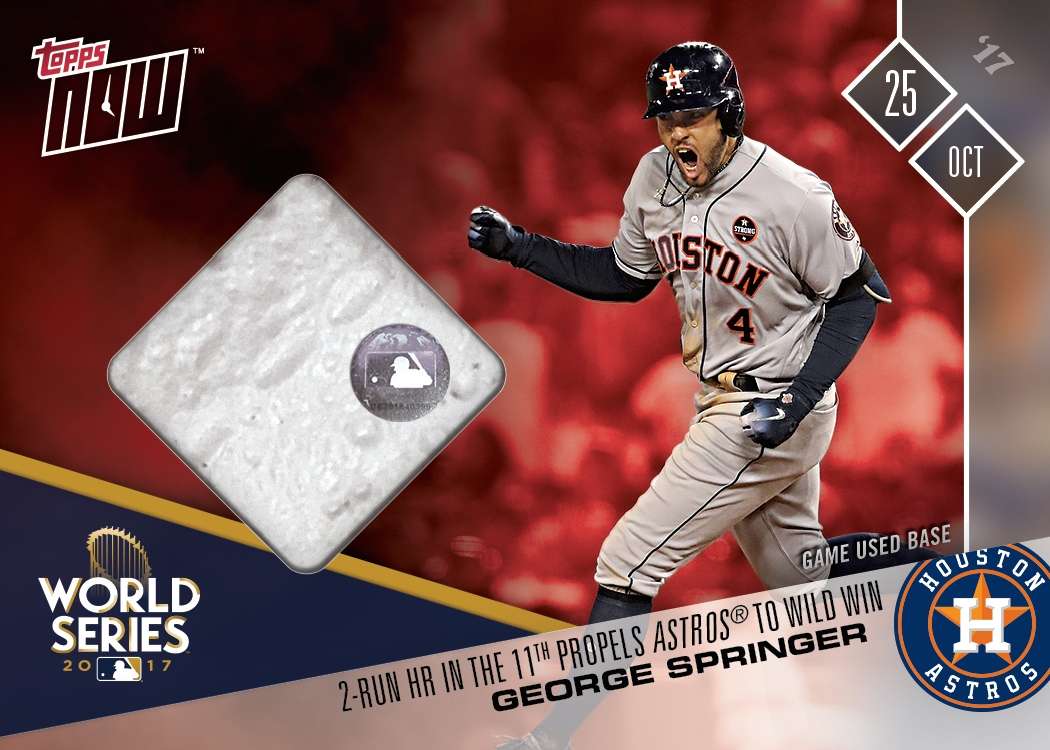 Game-Used Base Card # to 10 - George Springer 2-Run HR in 11th Propels Astros To Win - TOPPS NOW®