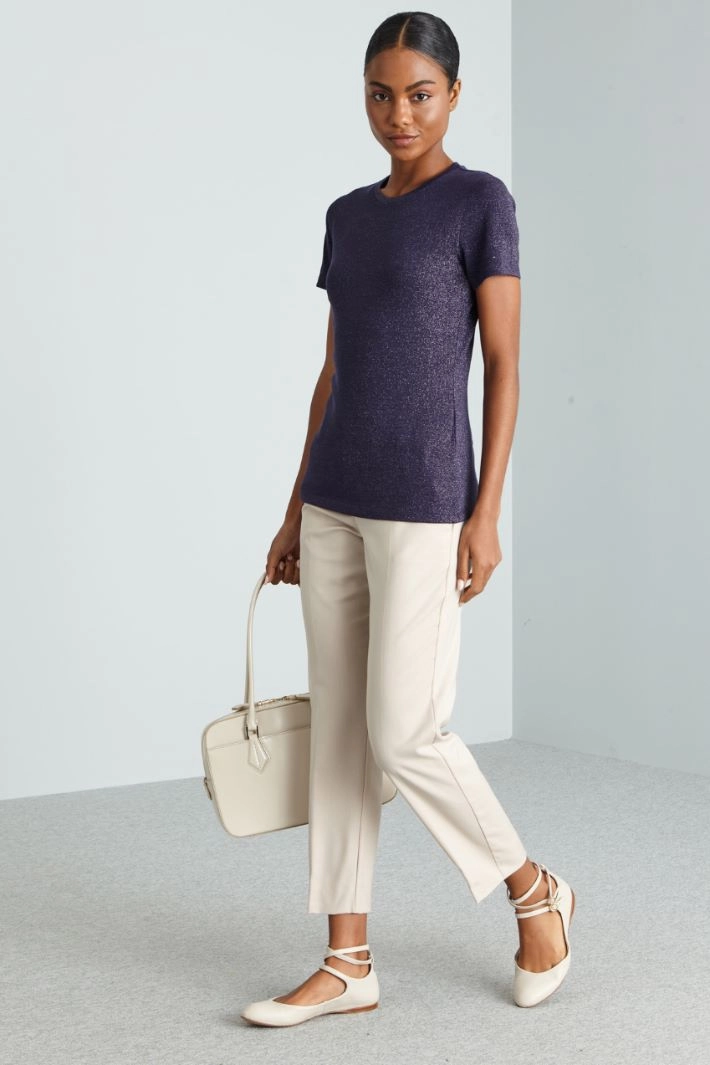 Fitted lamé T-shirt - BLUE