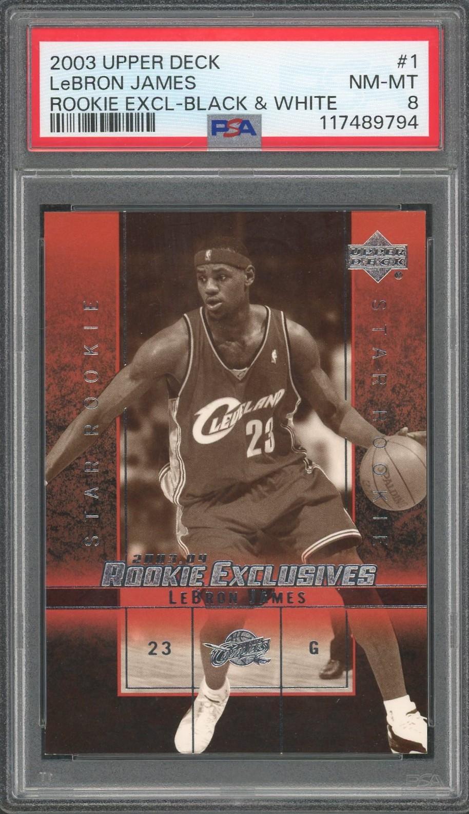 2003/04 Upper Deck Lebron James Rookie Exclusives Black White PSA 8