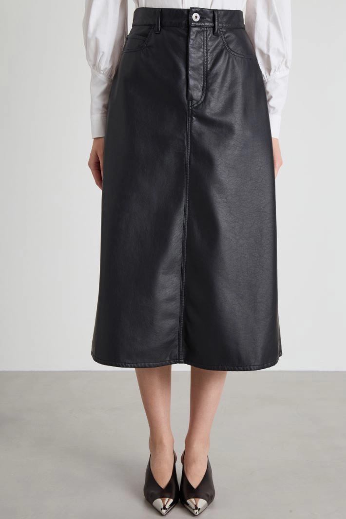 Coated jersey midi skirt - BLACK