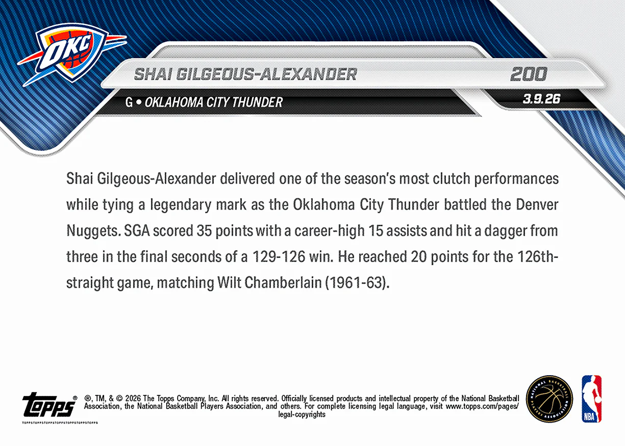 Shai Gilgeous-Alexander - 2025-26 NBA Topps NOW® - Card 200