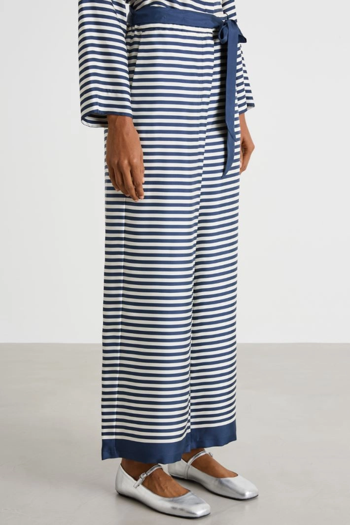 Belted printed twill trousers - BLUE WHITE