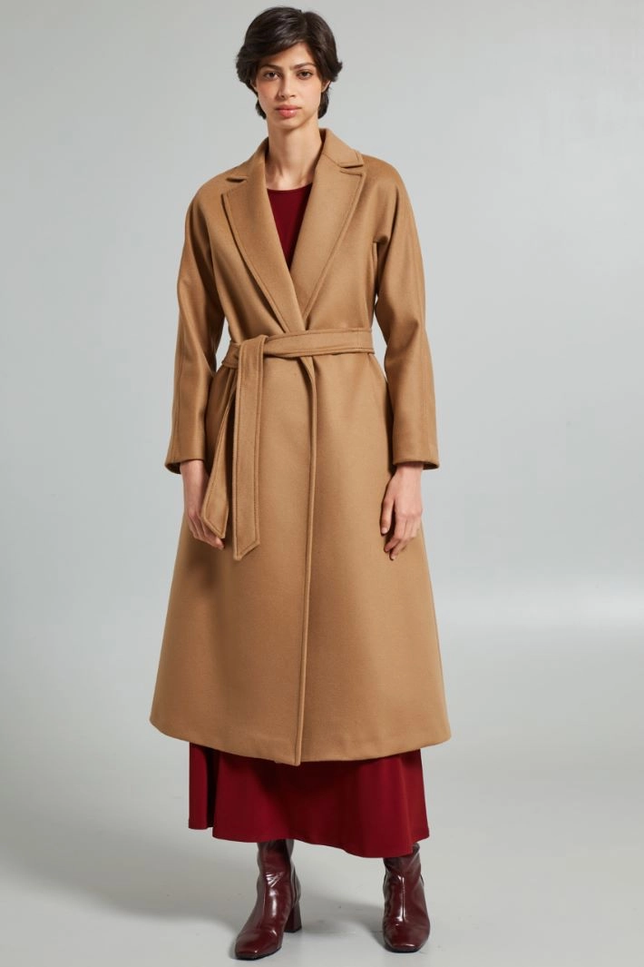Wool coat with belt - CAMEL