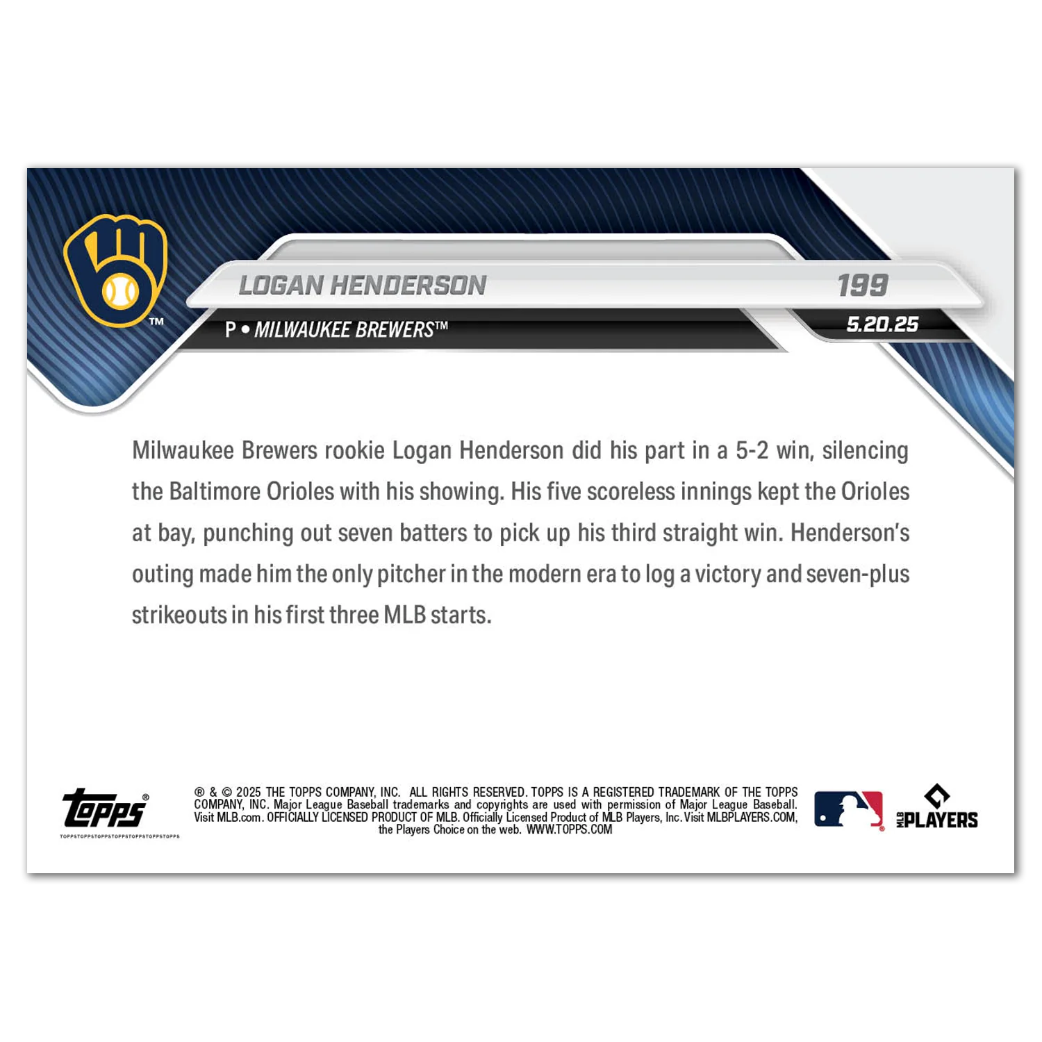 Logan Henderson - 2025 MLB Topps NOW® - Card 199