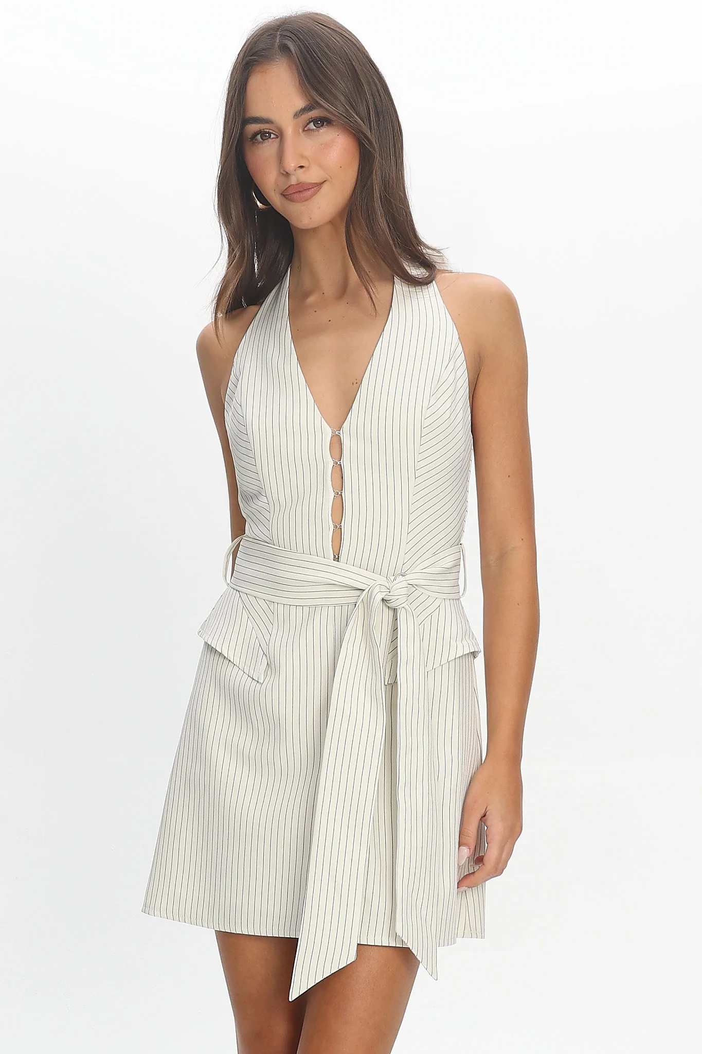 Elisabet Halterneck Belted Mini Dress Off White