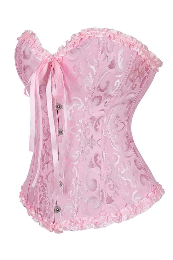 Pink Jacquard Ruffle Bustier Corset