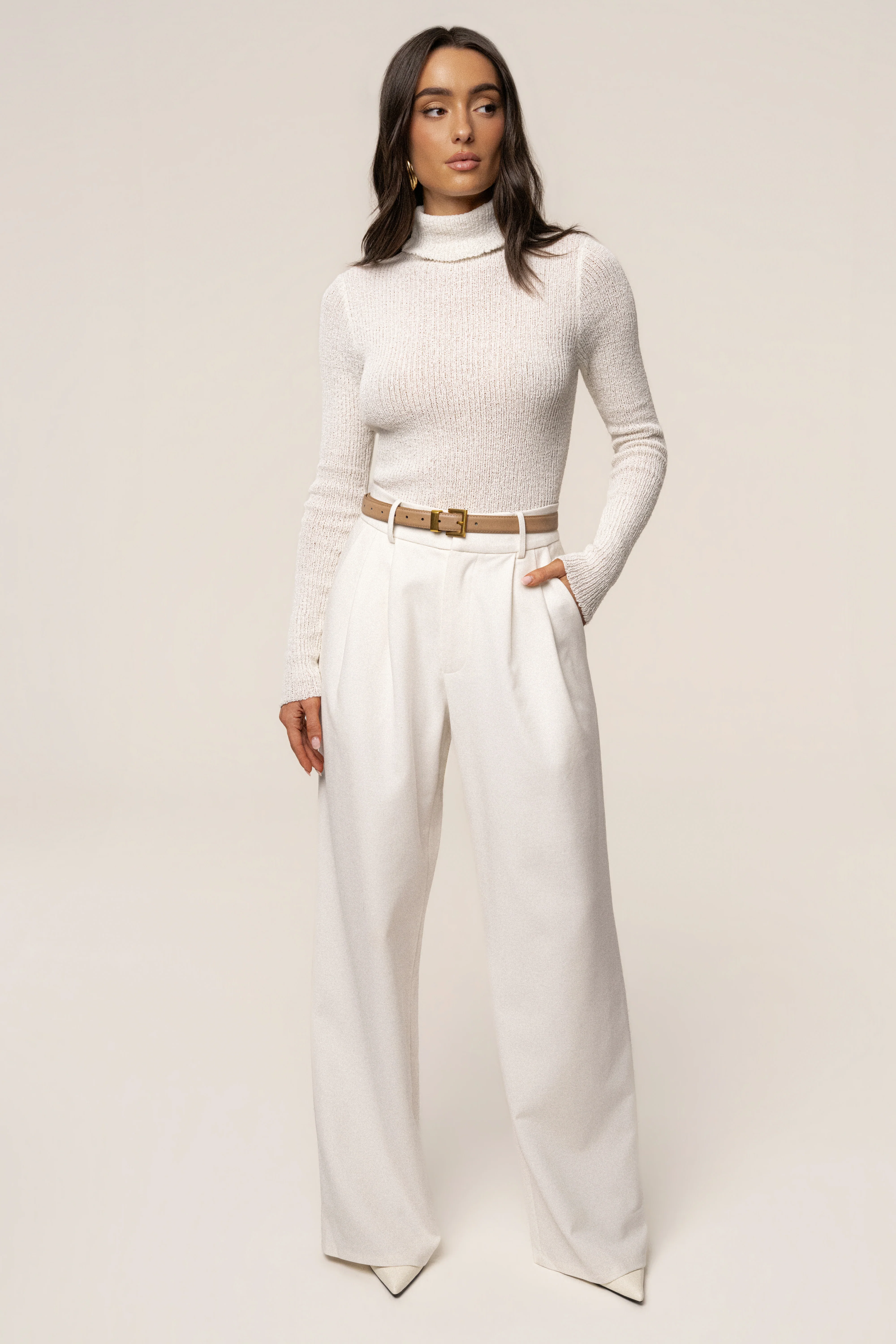 White Carli Turtle Neck Top