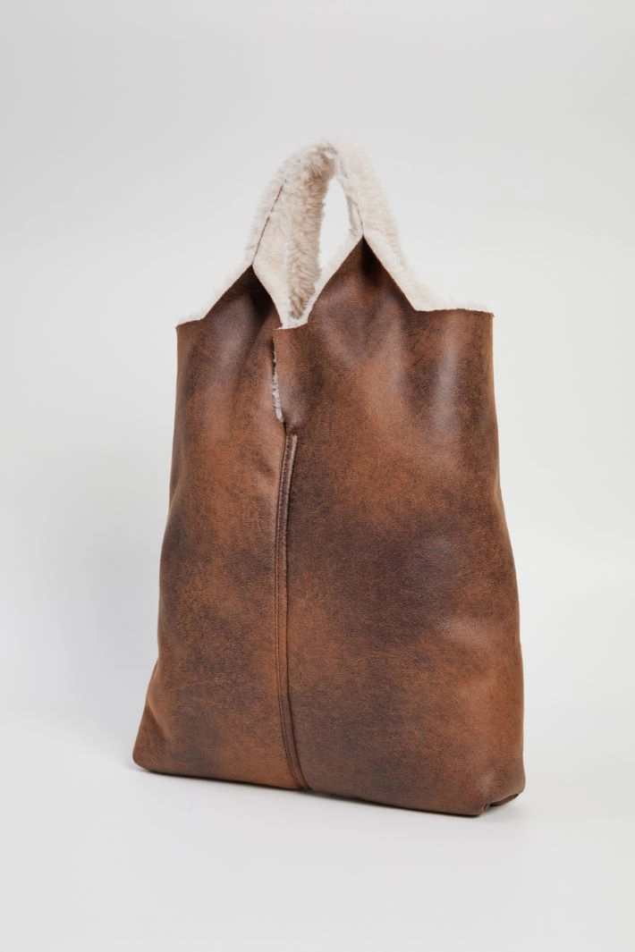 Fur effect shopping bag - BROWN