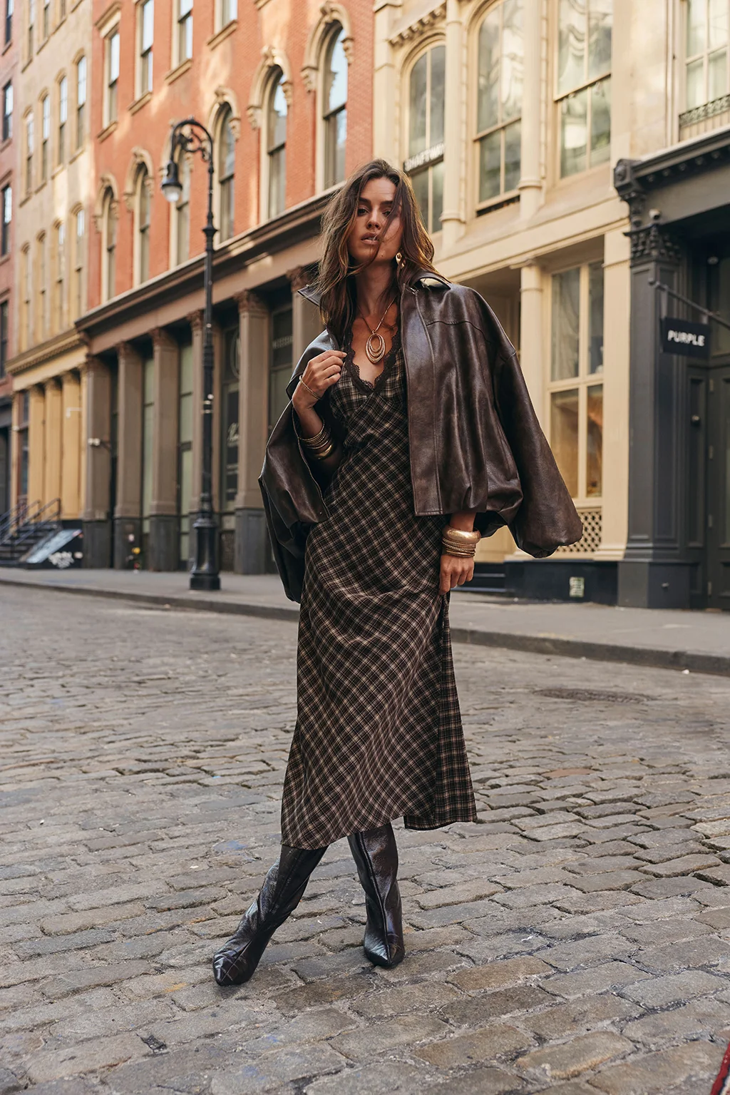 Vanessa Plaid Satin Midi Dress