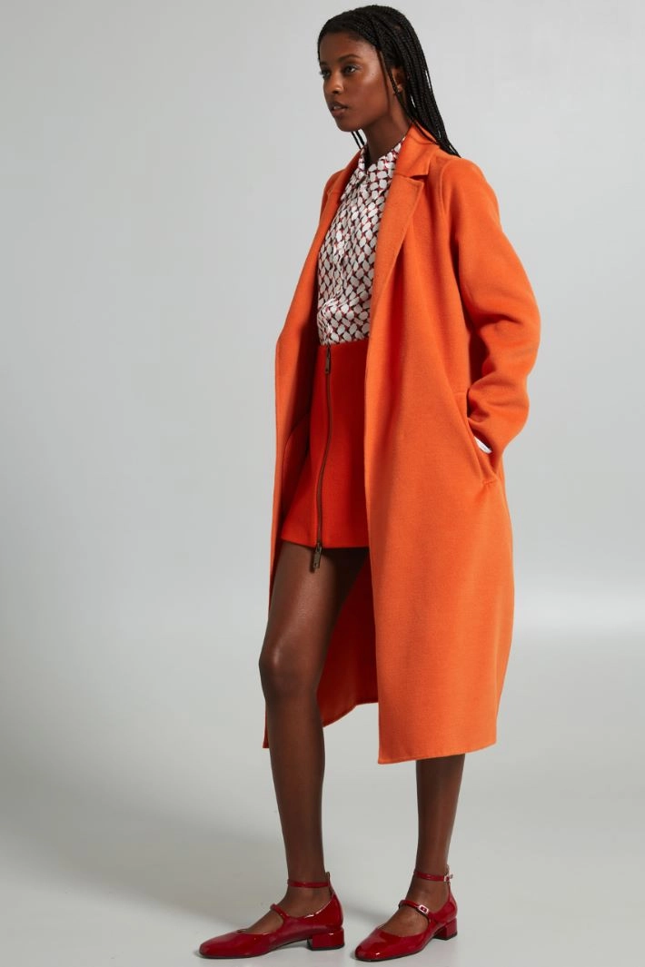 Wool-broadcloth mini skirt - PUMPKIN