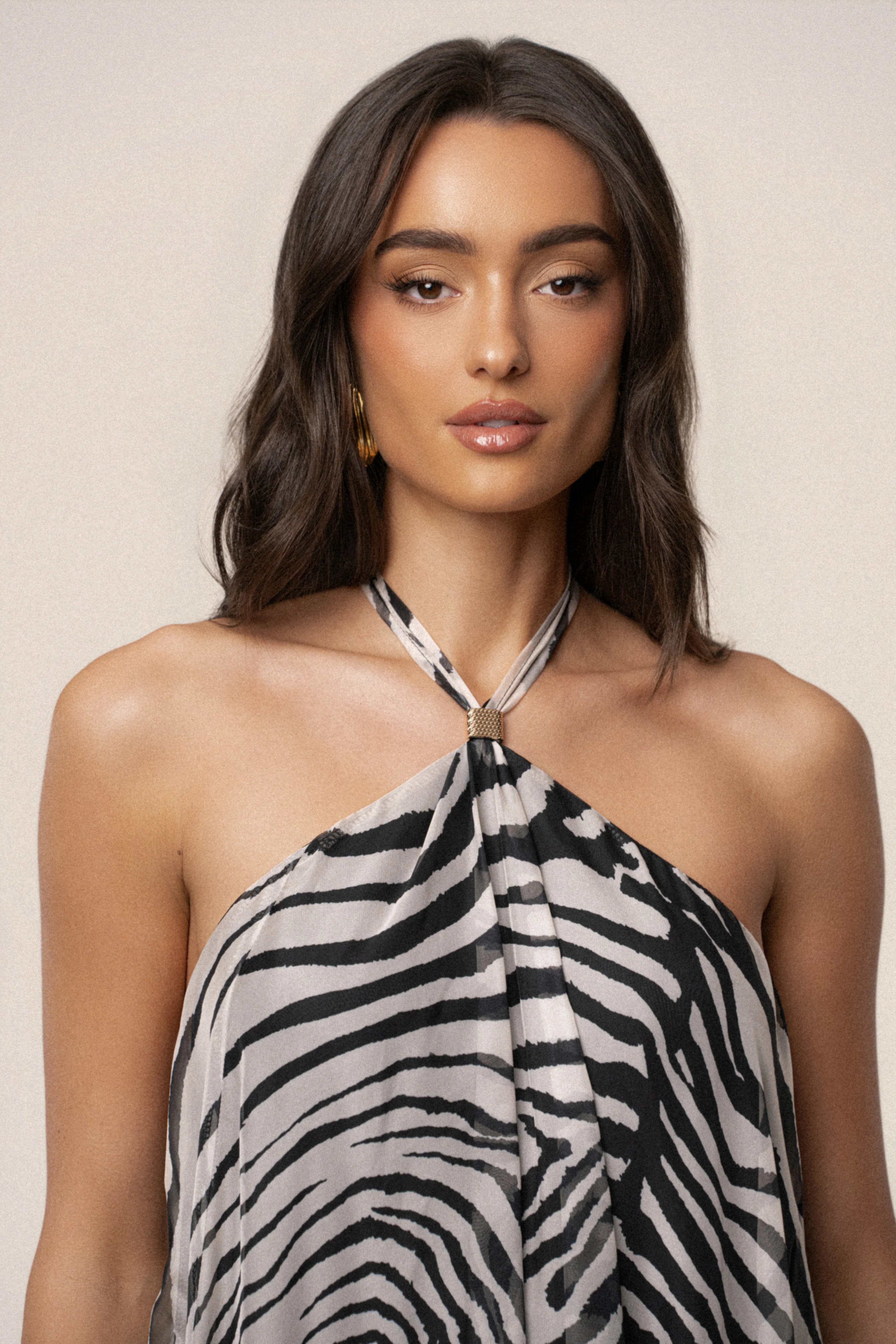 Zebra Print Jolene Halter Neck Maxi Dress