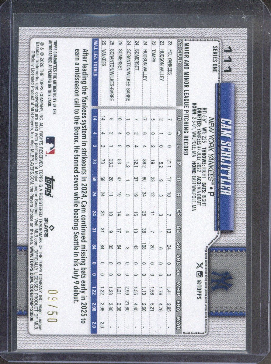 2026 Topps Cam Schlittler Autograph /50