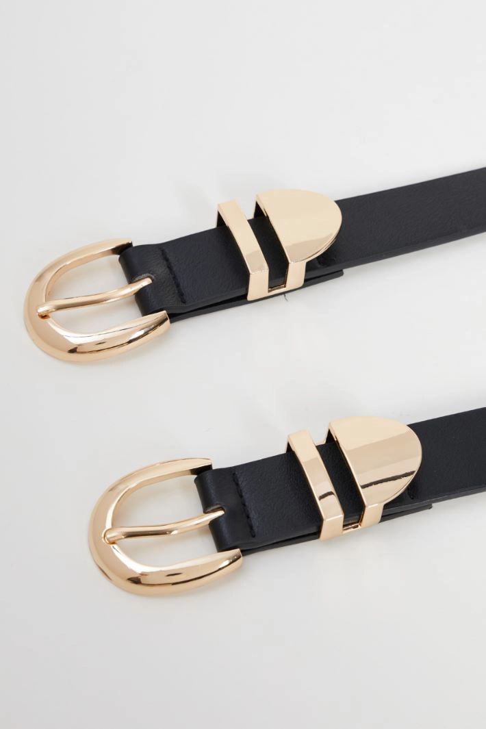 Leather belt with buckles - BLACK