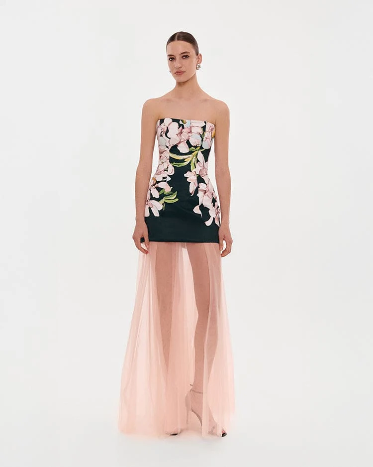 2-in-1 floral mini dress with a detachable light peach underskirt