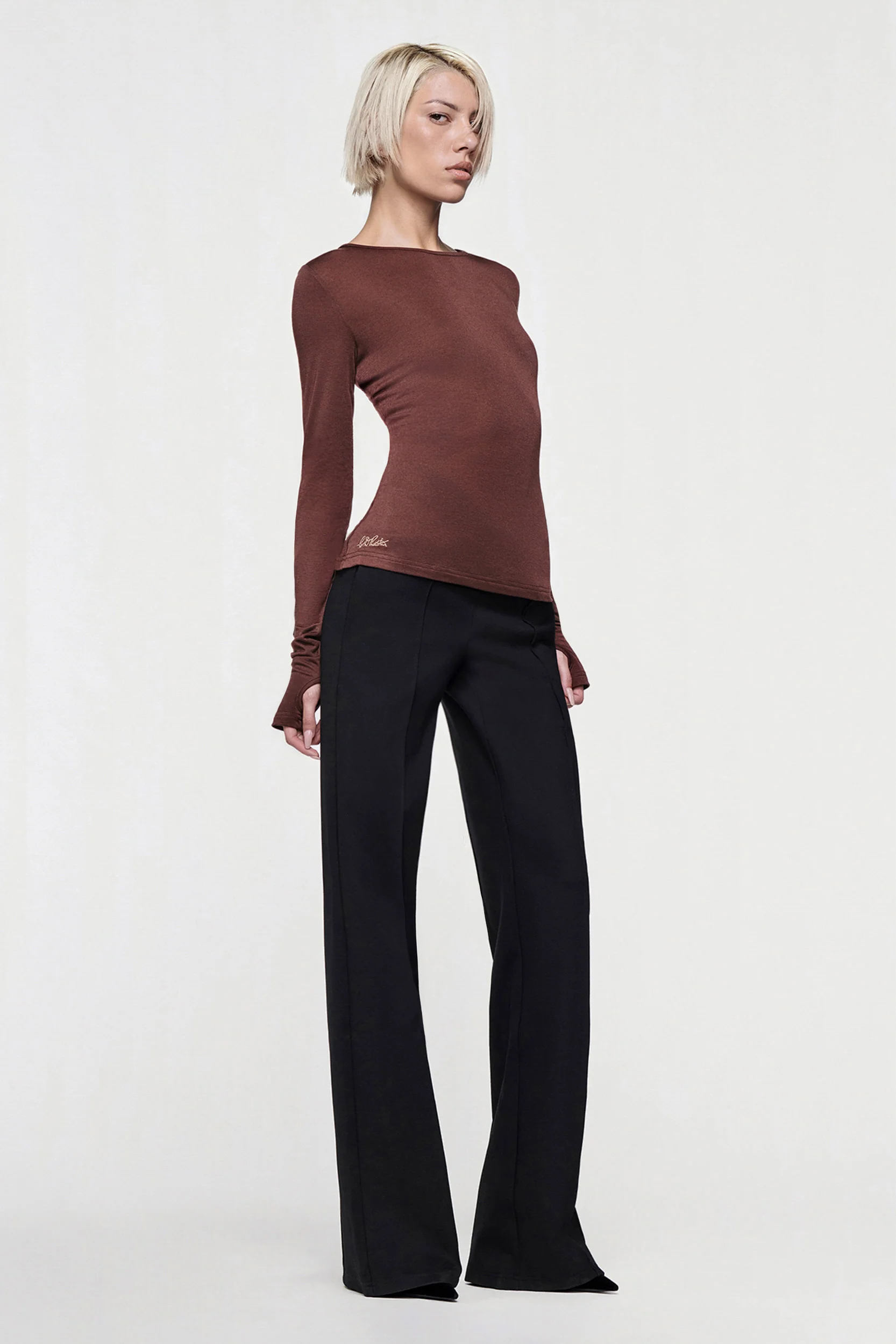 Claudia Long Sleeve Basic Top - Chocolate