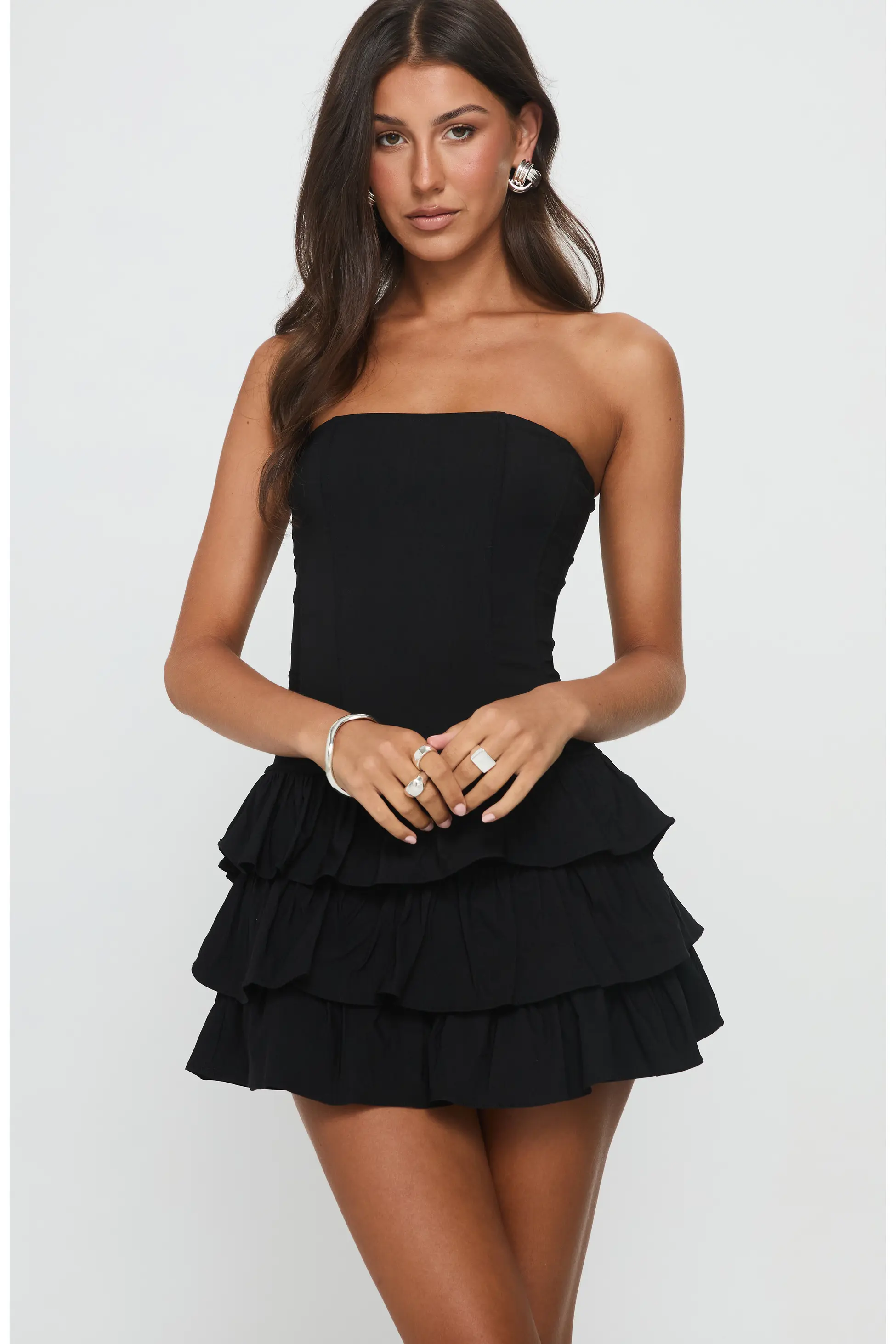Valentia Tiered Ruffle Strapless Mini Dress