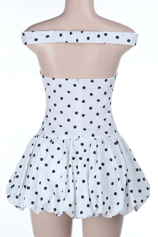 Off the Shoulder Polk Dot Short Bubble Dress