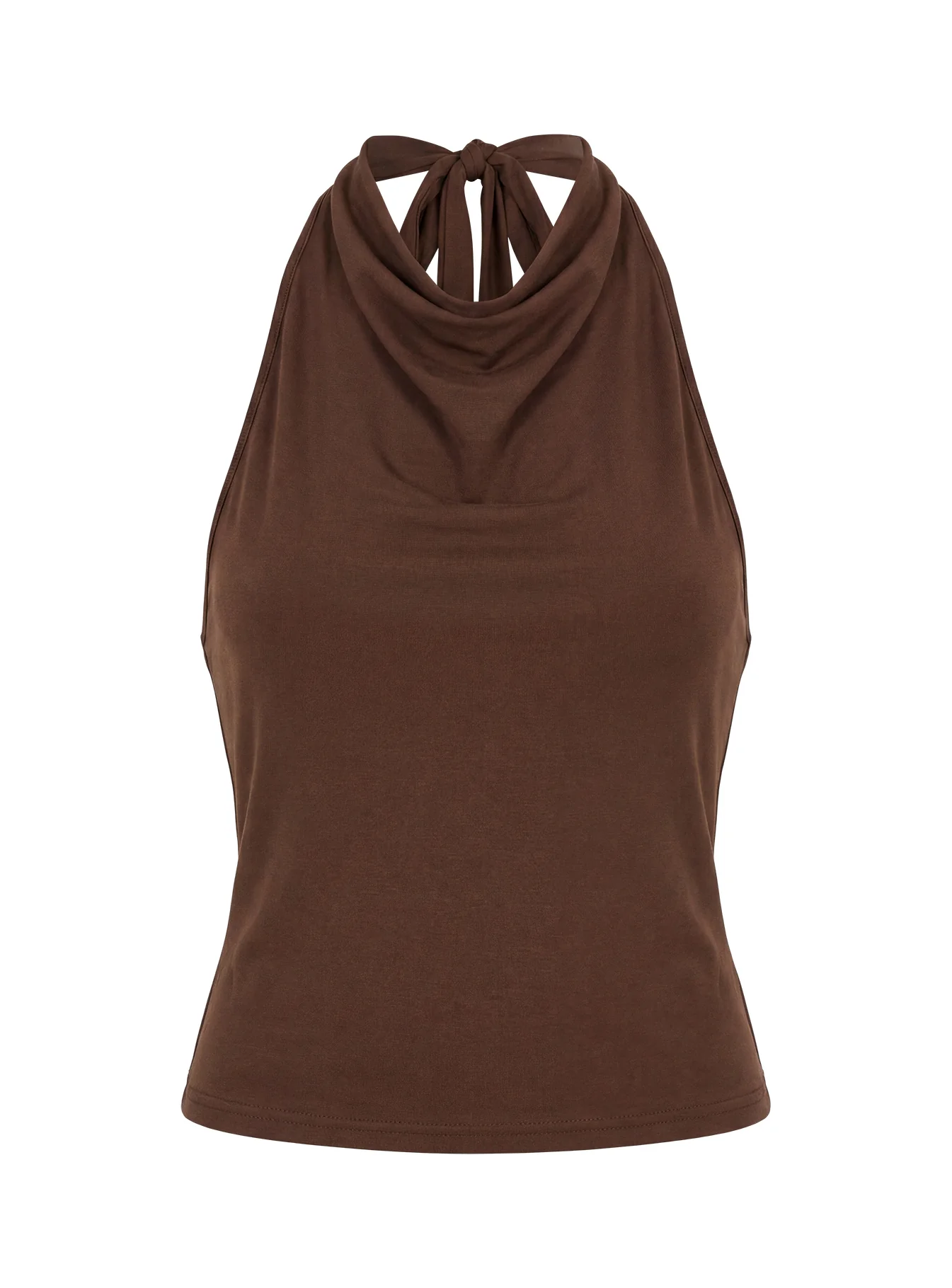 Katiana High Neck Cowl Top Brown