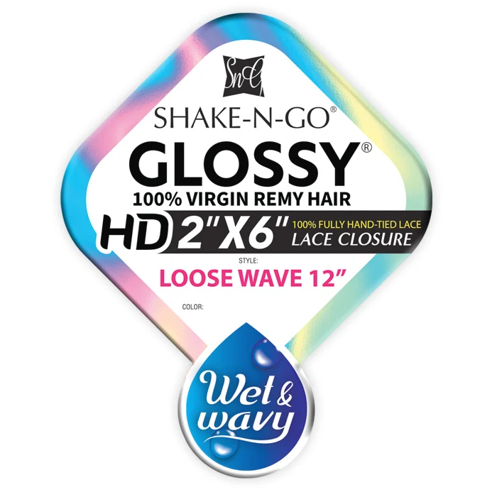 Shake N Go Glossy 100% Virgin Remy Hair A+ Wet & Wavy HD 2x6 Lace Closure - LOOSE WAVE 12