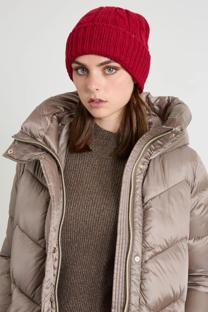 Wool braided beanie hat - RED