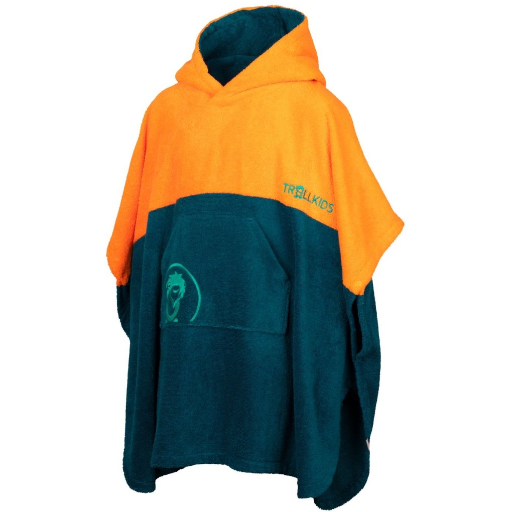 Trollkids Kvalvika Surf Poncho Kids - Sahara Sunset/ Lagoon Green