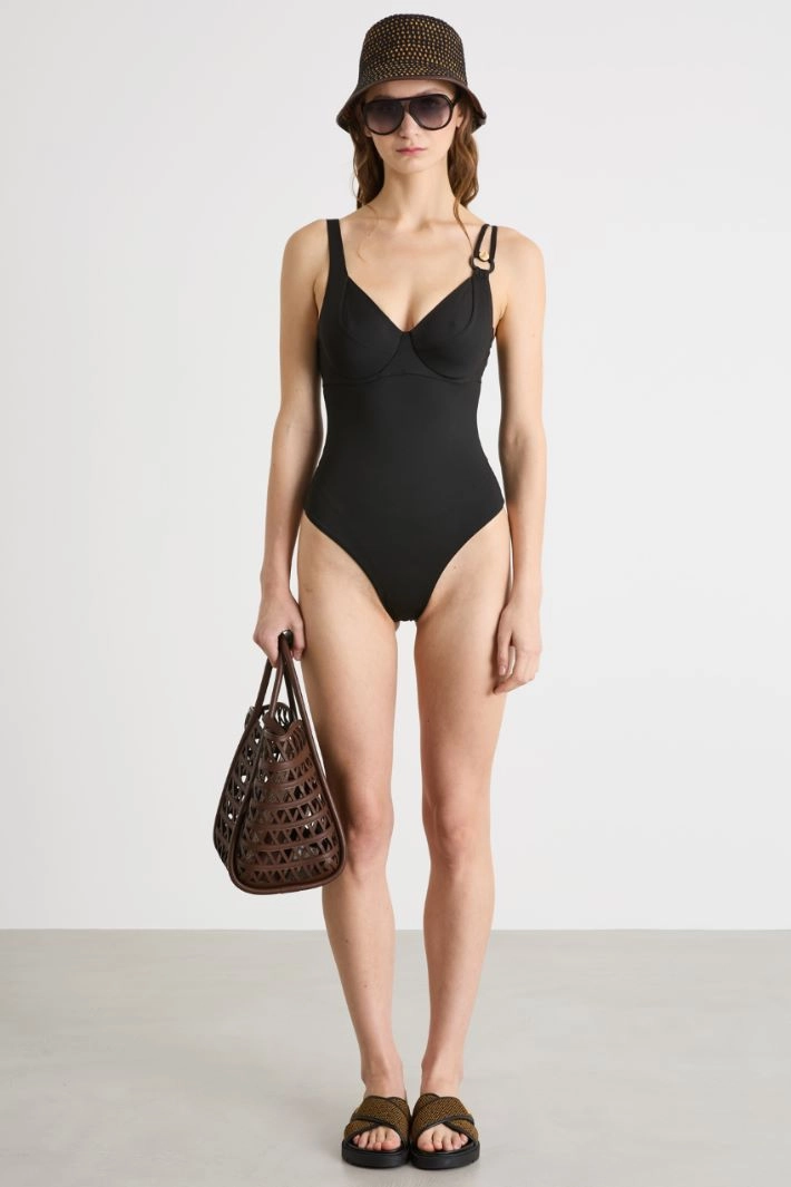 High-shine jersey swimsuit - BLACK