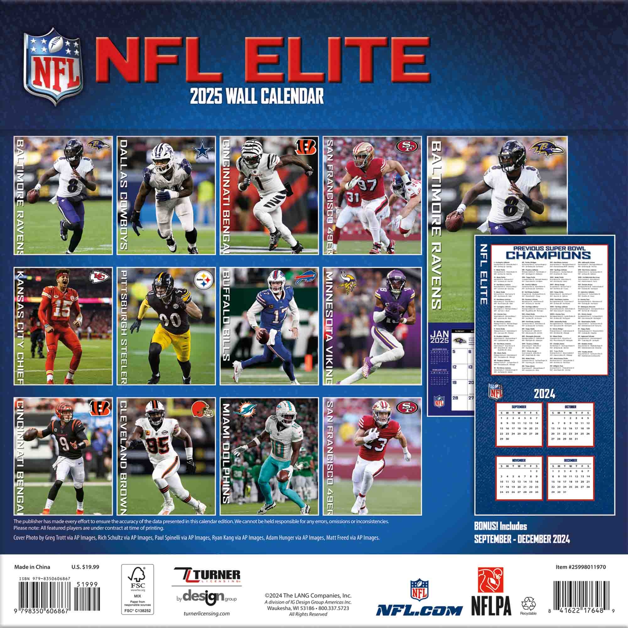 2025 NFL Football Elite Wall Calendar