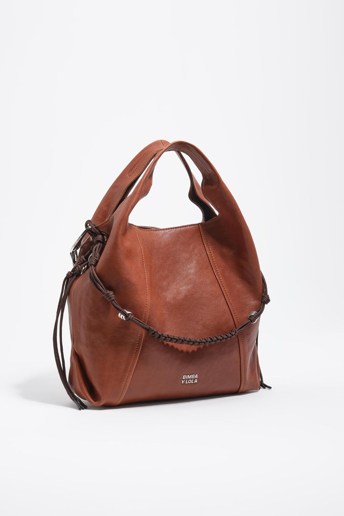 Medium dark tan leather Paper bag