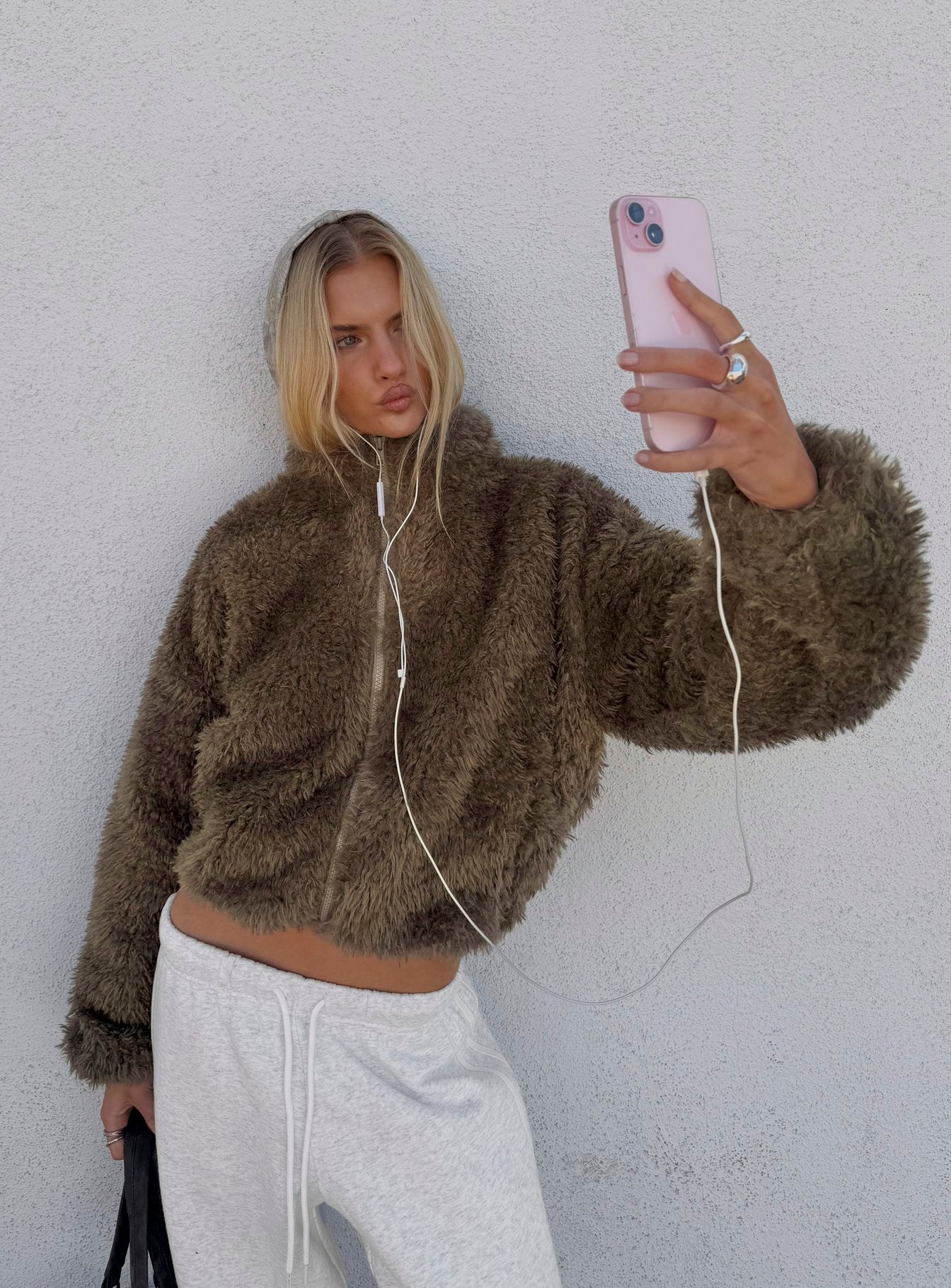 Jordynn Fleece Zip Through Jacket Brown