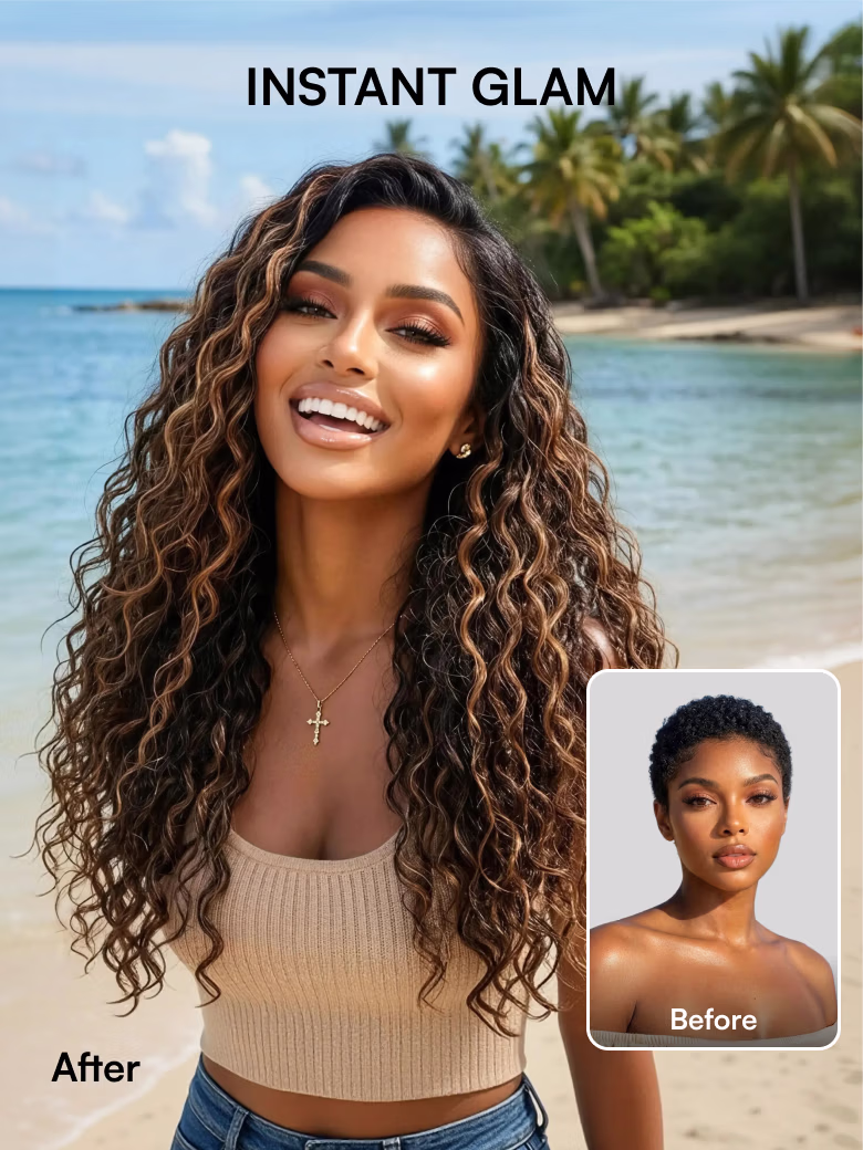 Golden Brown Highlight Water Wave 7x5 Bye Bye Knots Lace Closure Glueless Human Hair Wig with Drawstring
