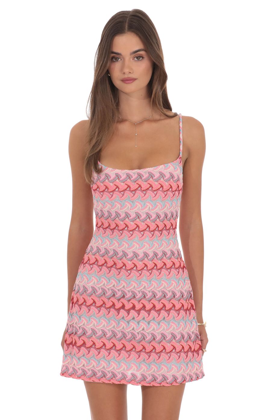 Scalloped Pattern Lace Mini Dress - Pink