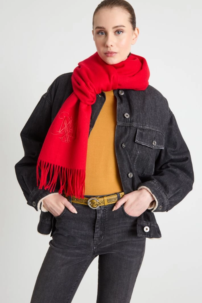 Embroidered wool stole - RED