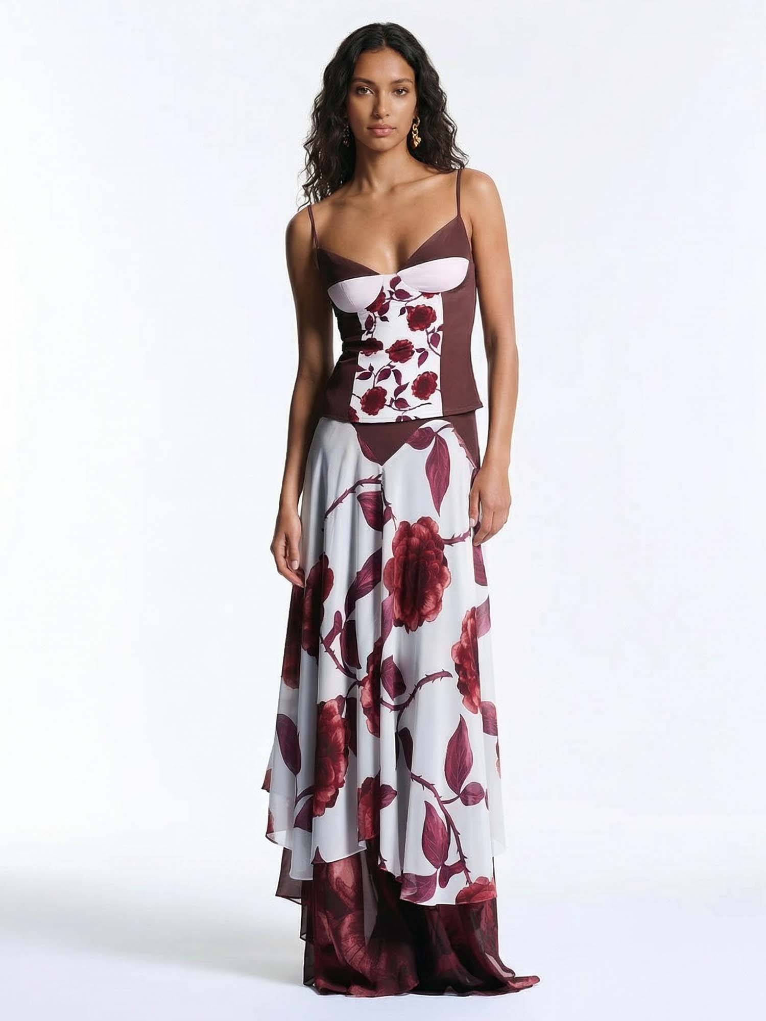 Wine Floral Maxi Skirt Set