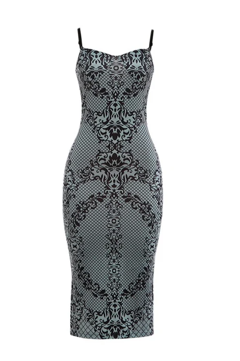 Cami Plunge Cutout Back Slit Print Maxi Dress