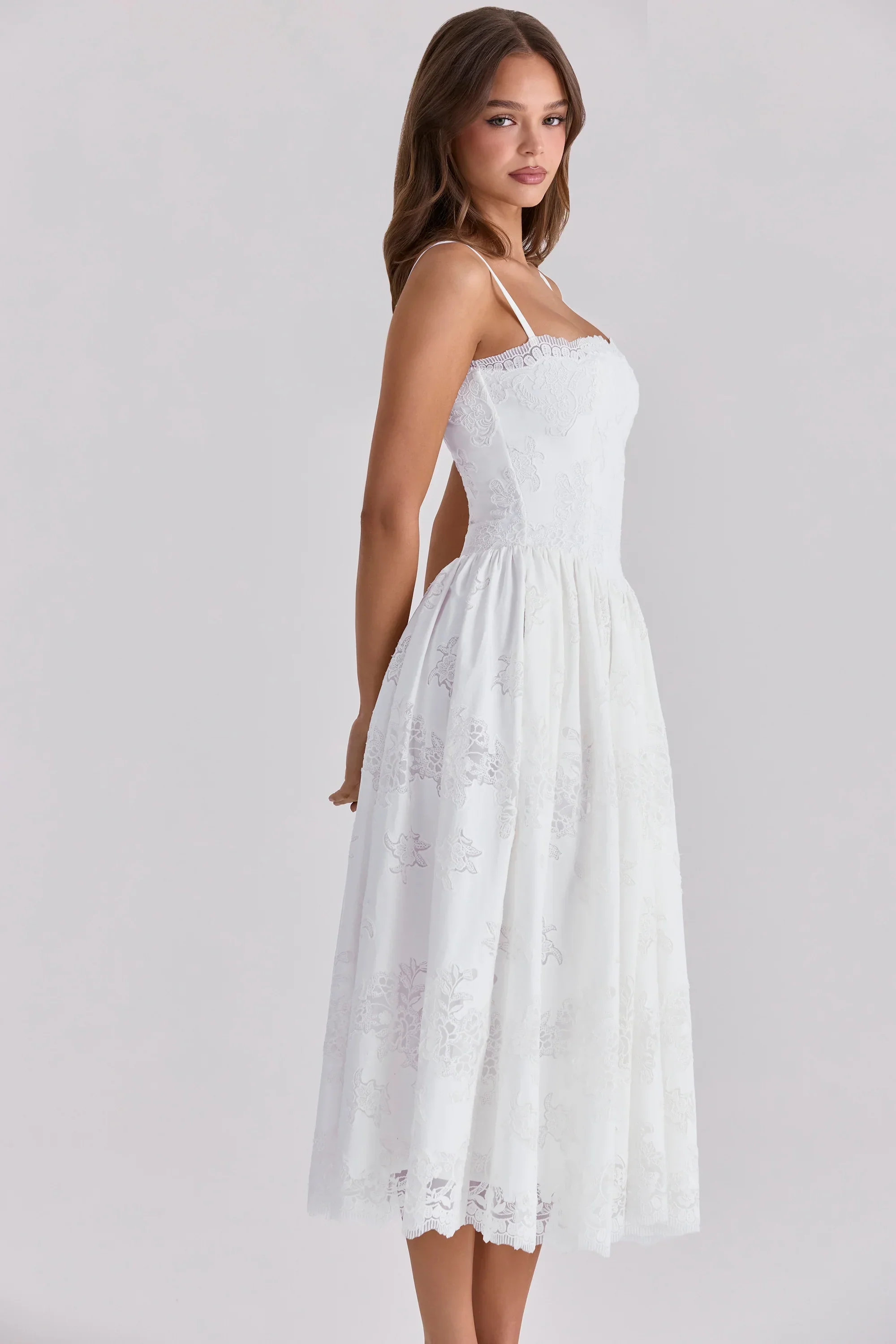 White Custom Lace + Cotton Midi Sundress