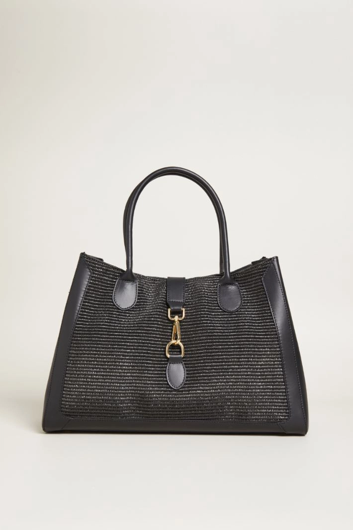 Raffia effect shopper bag - BLACK