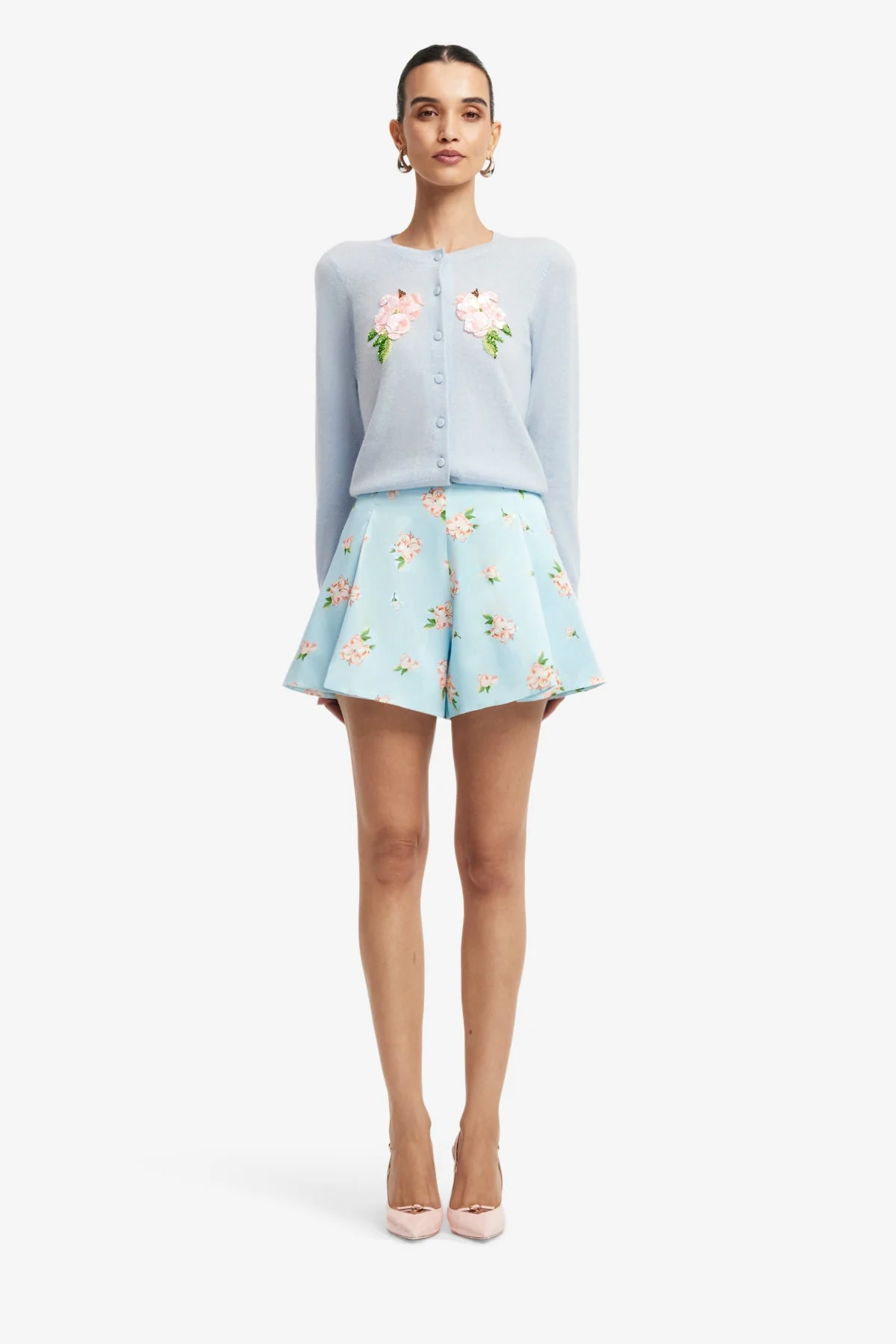 Abby Shorts - Ditsy Floral Print in Blue