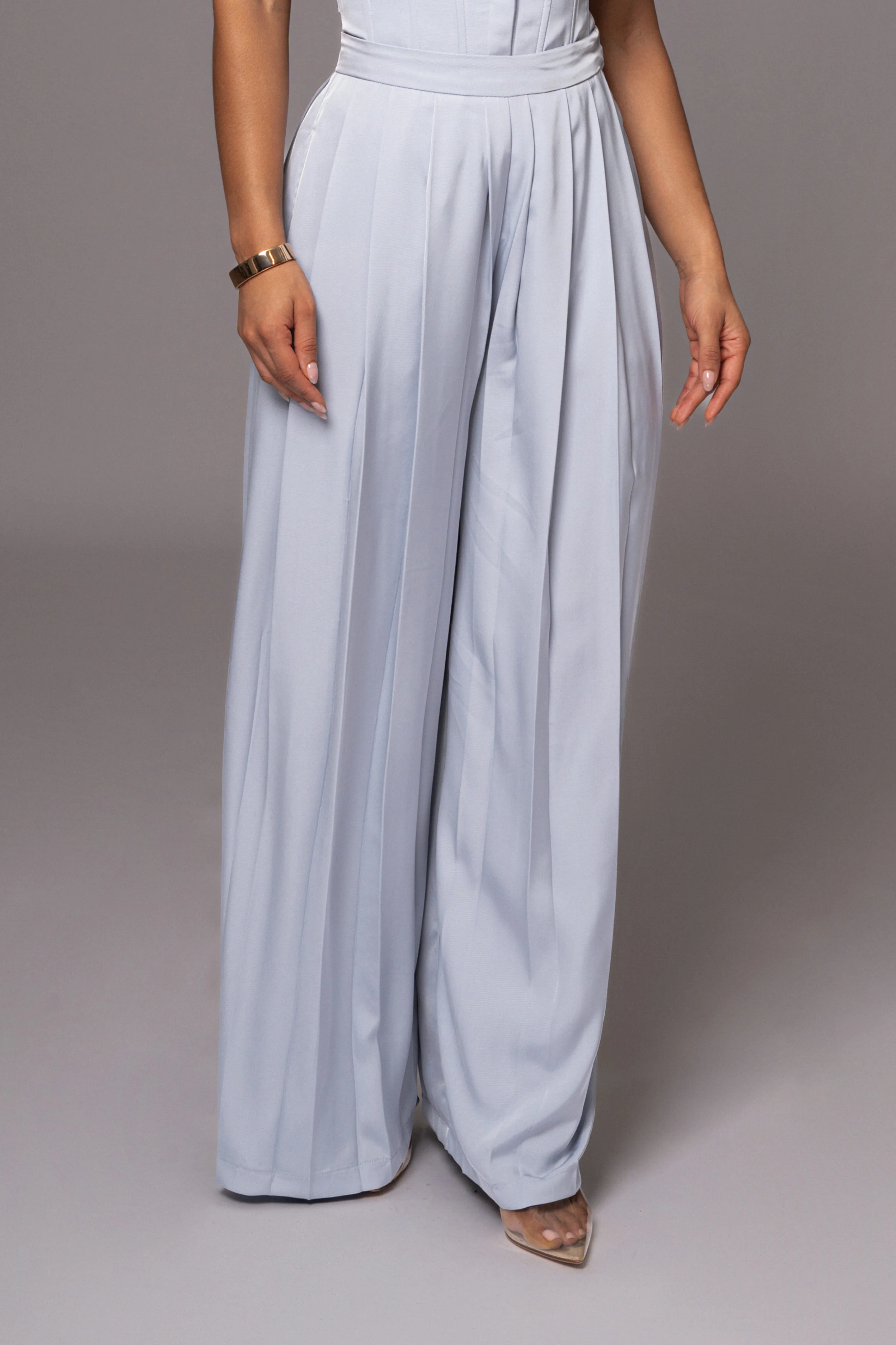 Blue Clara Wide Leg Pleated Trousers